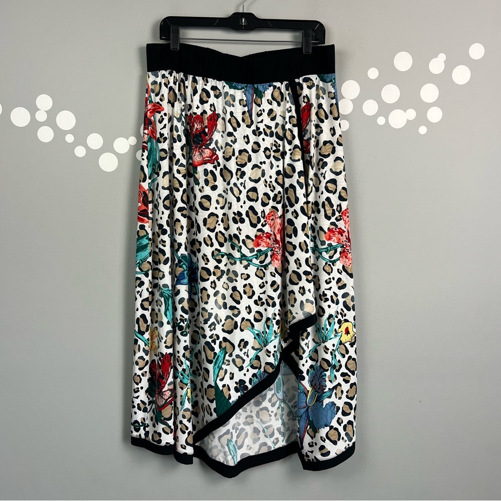 Soft Surroundings Leopard Floral Asymmetrical Midi Skirt Size L
